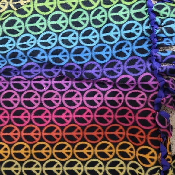 Neon Peace Sign Fringe Throw Blanket - Picture 2 of 3